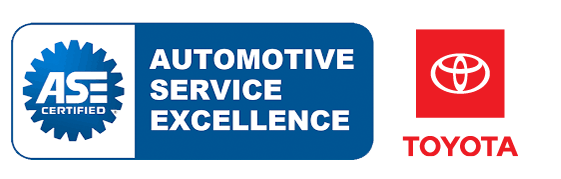 Automotive service excellence blue badge with toyota logo