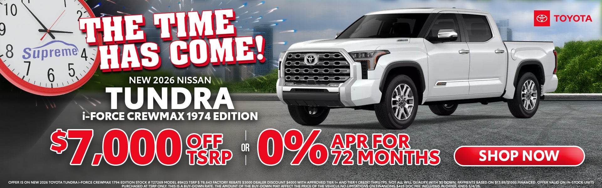 2026 Tundra i-Force Crewmax $7000 OF TRSP or 0% APR 72 Month